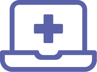 Icon of a laptop with the medical cross on the screen